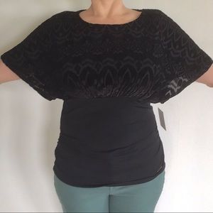 ELLEN TRACY velvet burnout blouse / top, black NWT